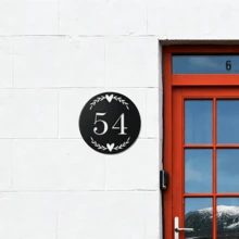 3 Sizes Available! Custom Metal House Number Plate With Elegant Olive Wreath - Black Round House Number And Address Plate - Metal House Number Plate - Black - View 10