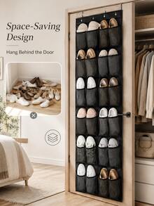 Large Capacity Door Hanging Shoe Storage Bag, Available In 40, 35, 24 Or 14 Slots. Made Of Breathable Non-Woven Fabric With Sturdy Black Frame, Dust-Proof And Moisture-Proof, Clear Visibility Of Contents. - View 3