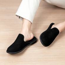 Men's Plus Size Oversized Suede Half-Slipper, Simple Backless Design, Easy Slip-On, Soft Upper Fits Foot Shape - Black - View 4