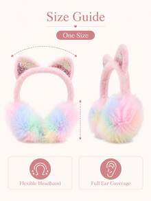 1pc Girls Cute Pink Macaron Color Soft Plush Winter Earmuffs With Fluffy Ear Covers And Shiny Decoration, Suitable For Autumn/Winter - Multicolor - View 6