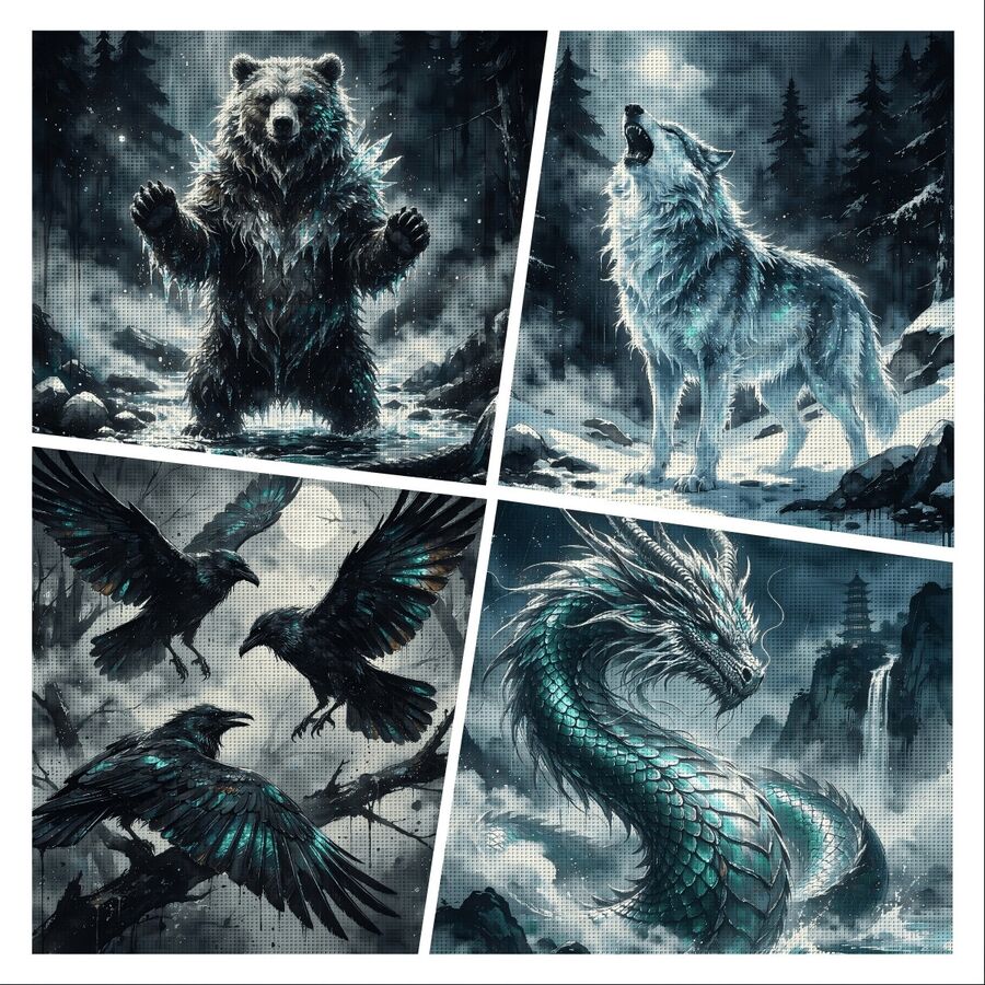 14CT Printed Cross Stitch Kit. Forest Animals. Relaxing DIY For Adult Beginners. Includes Cloth, Needles, Threads & Chart. Handmade Wall Art Decor Gift. 40x40cm/15.7x15.7in.
