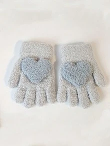 1 Pair Cute Thick Warm Windproof Five-Finger Heart-Shaped Gloves, Soft Solid Color - Multicolor - View 13