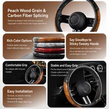 1PC PU Leather & Peach Wood Texture Car Steering Wheel Cover, Wear-Resistant & Non-Slip, Inner Ring Design, All-Season Use, Holiday Gift, Car Interior Accessory, Fits 38cm/15inch - Multicolor - View 8