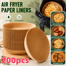 200pcs Disposable Air Fryer Paper Liners, Rectangular, Kitchen Accessories, Non-Stick Baking Paper, Suitable For Dual Layer Air Fryers, Air Fryer Accessories, Oil-Proof And Water-Proof Air Fryer Kitchen Air Fryer Liners, Paper Air Fryer - Multicolor - View 3