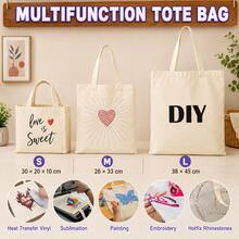 10 PCS Beige Canvas Tote Bag, Simple Large Capacity Shopping Bag For Work, School And Travel - Apricot - View 2