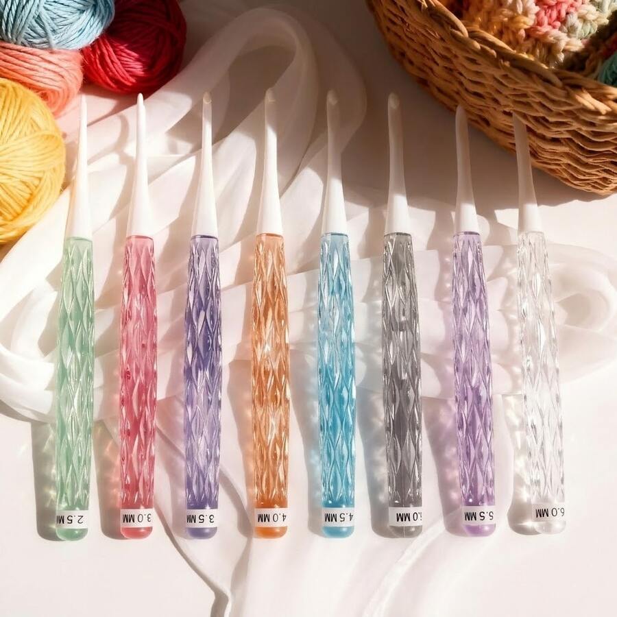 1 Set Candy Color Crystal Glossy Crochet Hook Tool Kit, Ergonomic Soft Grip Knitting Needles And Crochet Hooks Set, DIY Yarn Knitting Tools For Shawls, Blankets, Scarves, Suitable For Beginners And Experienced Users - Crystal Style - View 1