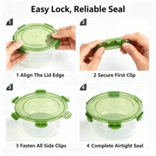 [1pc]Round Airtight Fresh-Keeping Lunch Box, Refrigerator Fruit Plastic Meal Box, Daily Kitchen Fresh-Keeping Bowl, Capacity 400-2000ml Optional - View 6
