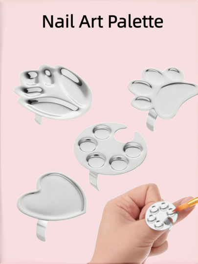 1/4-Piece Mini Color Palette, Mini Polishing And Painting Mixing Palette, Nail Polish Color Palette, Ring-Shaped Metal Nail Art Color Selection Tool, Nail Art Glue Color Palette, For Nail Art Display