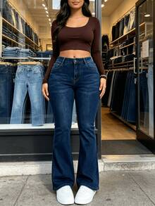 Pantalones vaqueros ajustados de corte alto, ropa y accesorios vaqueros para mujer, tela elástica negra, pantalones vaqueros casuales. - 2054 azul - Ver 1