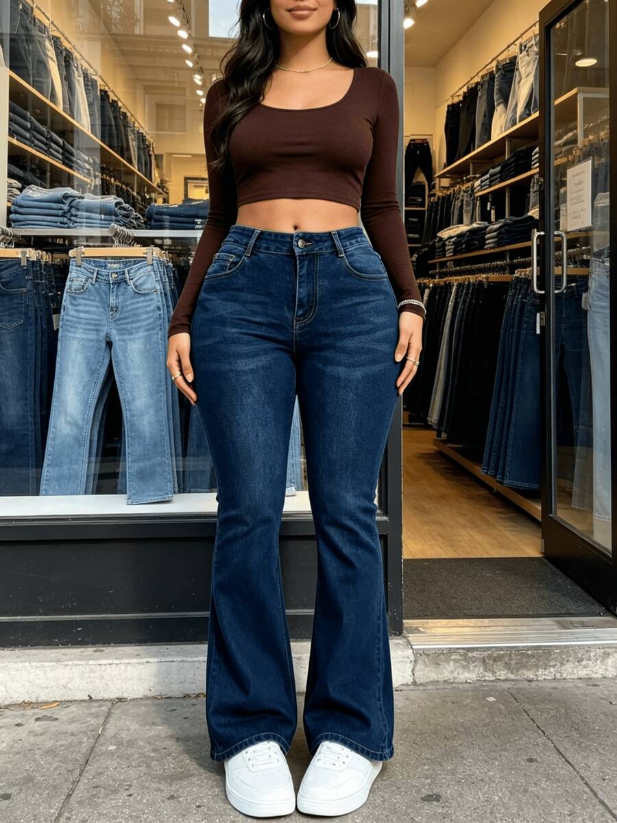 Pantalones vaqueros ajustados de corte alto, ropa y accesorios vaqueros para mujer, tela elástica negra, pantalones vaqueros casuales. - 2054 azul - Ver 1
