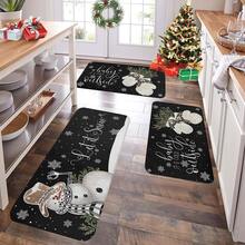 1/2/3pcs Christmas Theme Kitchen Rugs, Flannel Kitchen Rugs, Comfortable Soft Absorbent Non-Slip Machine Washable With Non-Slip Backing, Multi-Functional Home Floor Mats, Suitable For Entryway, Living Room, Bedroom, Kitchen, Dining Room, Bathroom, Laundry Room, Hallway, Patio, Holiday Christmas Decor Mats - Multicolor - View 4