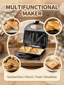 SOKANY 800W High Power Sandwich Maker, Double-Sided Heating, Non-Stick Plates, LED Indicator Light, Easy To Clean, Suitable For Bread, Pancakes, Grilling, Breakfast - Black - View 1