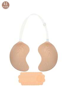 1pc+10pcs Non-Woven Fabric Mango-Shaped Adhesive Bra, With Detachable Transparent Straps, Strong Lift, Invisible Strapless Sticky Bra, Suitable For Weddings, Parties, Formal Occasions - Thin style - View 12