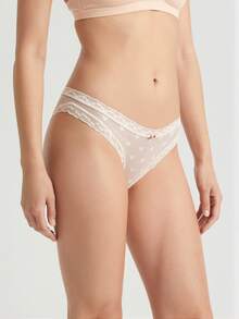 Aesletic 3pcs Vintage Sweet Women's Panties, Wavy Ruffle Lace Heart Mesh Triangle Panties - Multicolor - View 2