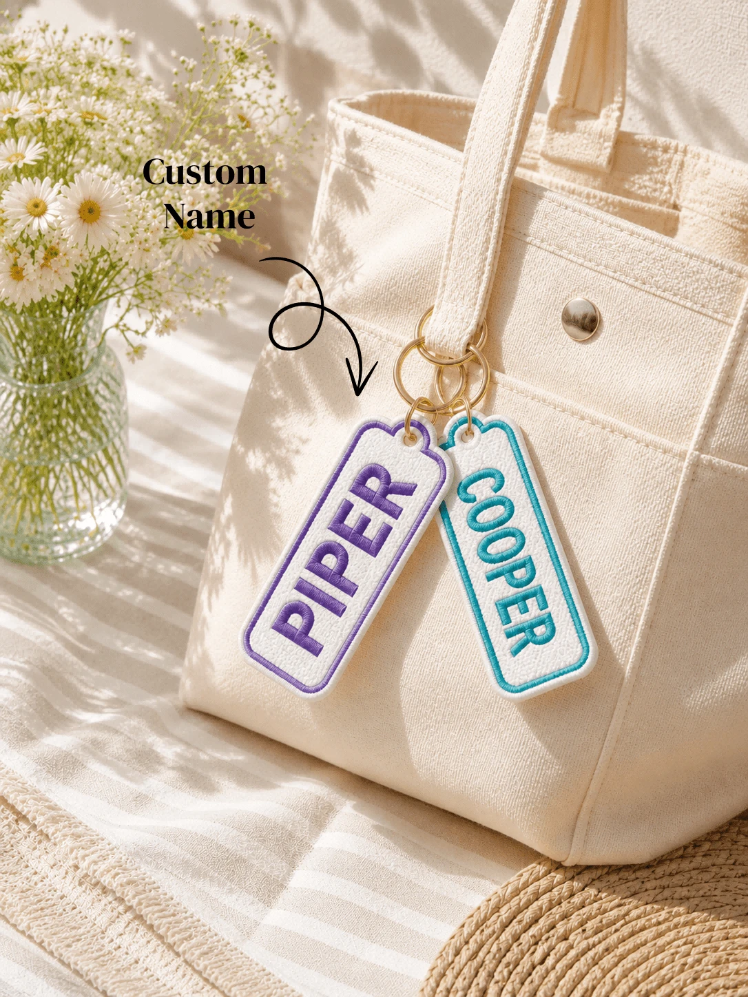 Custom Embroidered Name Keychains For Bags, Personalized Backpack Accessories, - Multicolor - View 1