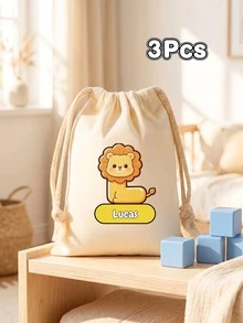 Custom Animal Letter Drawstring Bag, Personalized Name Canvas Storage Bag, Cartoon Letter Cotton Bag, Reusable Cosmetic And Small Accessory Storage Bag, Custom Letter Gift Bag, Portable Daily Storage Bag, Travel And Custom Gift - Multicolor - View 13