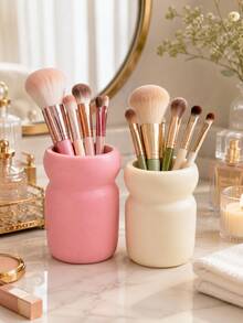 1pc Vanity Makeup Organizer, Makeup Brush Holder And Cosmetic Storage Cup, Compact Desktop Organizer For Beauty Tools, Lipstick, Eyeliner, Bedroom Bathroom Countertop - Multicolor - View 1