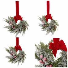 1pc Snowy Christmas Wreath With Bow And Long Hanging Strap, Green Foliage And Red Berries Holiday Wreath, Suitable For Door, Wall, Window, Cabinet, Entryway, Farmhouse Style Home And Winter Christmas Decor - Multicolor - View 9