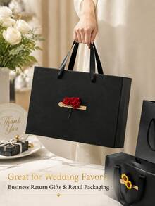 Black Gift Box With Ribbon Handle, Elegant Reusable Gift Packaging Box With Decorative Flowers, Suitable For Women And Men Gift Storage Box, Birthday Wedding Anniversary Christmas Valentine's Day - Black - View 2