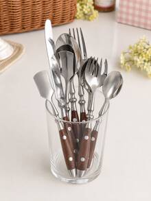 1 Walnut Two-Riveted Cutlery Set, Light Luxury High-End Stainless Steel Dinner Knife, Fork, Spoon, Salad Fork, Teaspoon, Ice Cream Spoon, High-Value Practical Household Restaurant Wooden Handle Knife, Fork, Spoon - View 8