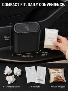 1set Black Push Lid Hanging Car Trash Can, Compact Mini Car Door-Mounted Garbage Bin, Portable Vehicle Waste Basket & Multifunctional Storage Organizer, Easy-Clean Auto Interior Accessory For Front & Rear Door, SUV, Sedan & Truck - Multicolor - View 3