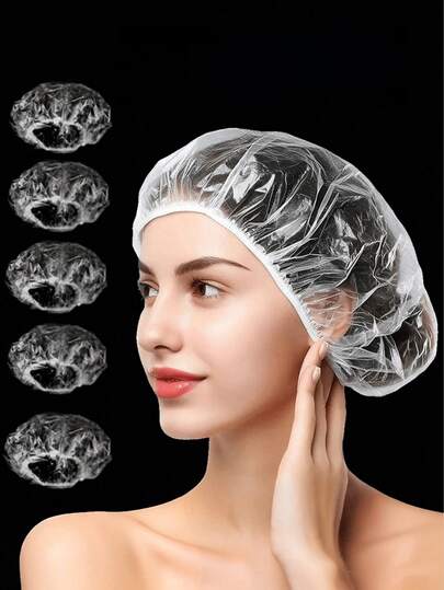 10/100/200 piezas Gorros de ducha desechables elásticos extra grandes reforzados y mejorados transparentes, gorros para mascarillas capilares, gorros para teñir el cabello, gorros para nutrición profunda del cabello, adecuados para cocina, peluquería y salón de belleza, esenciales para viajes