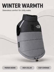 Winter Quilted Dog Vest, Sleeveless Warm Dog Clothes With Leash D‑Ring, Reflective Zipper Dog Jacket, Stand‑Collar Drawstring‑Adjustable Pet Apparel For Small, Medium And Large Dogs For Outdoor Trips - Grey - View 3
