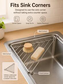 Triangular Sink Drain Rack, No-Drill Storage Rack, Fits Sink Corner, Tool-Free Installation, Space-Saving Design, Reinforced Load-Bearing Capacity, Suitable For Countertop Storage, Sink Drainage, Sponge/Cloth Storage And Cleaning Tool Organization - Multicolor - View 3