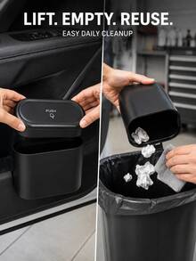1set Black Push Lid Hanging Car Trash Can, Compact Mini Car Door-Mounted Garbage Bin, Portable Vehicle Waste Basket & Multifunctional Storage Organizer, Easy-Clean Auto Interior Accessory For Front & Rear Door, SUV, Sedan & Truck - Multicolor - View 4