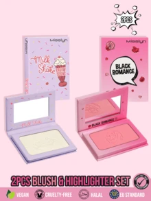 MISSLYN 2Pcs Milk Shake Highlighter & Black Romance Blush Set, Silky Shimmer Blendable, Natural Warm Glow, Face Palette Cheek/Highlight, Daily/Summer/Party, Y2K/Soft Glam/Beach, Highlighter & Blush Set,Halloween Makeup - #3+#3 - View 1