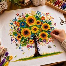 4-Piece All-Season Tree Of Life Cross Stitch Kit 11CT 30*30cm Square Full Material Set Beginner Friendly DIY Handmade Kit Spring Summer Autumn Winter Floral Tree Bee Snowflake Sunflower Print Home Bedroom Living Room Decor Wall Hanging Stress Relief Craft Gift - Multicolor - View 8