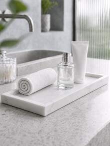 1pc Marble Pattern Rectangular Decorative Tray, Multi-Functional Desktop Vanity Storage Organizer, Fashionable Countertop Storage Tray, Suitable For Perfume, Jewelry, Cosmetics, Bathroom Vanity Decor, Wedding Bridesmaid Gift, Room Decor, Jewelry Storage, Home Decor - Multicolor - View 4