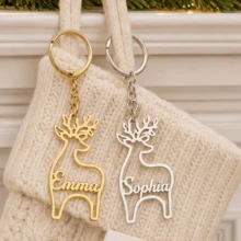 Custom Name Reindeer Keychain, Personalized Christmas Key Chain, Holiday Vacation Bag Charm, Custom Keychain, Customizable 2026 Christmas Gift - Silver - View 8