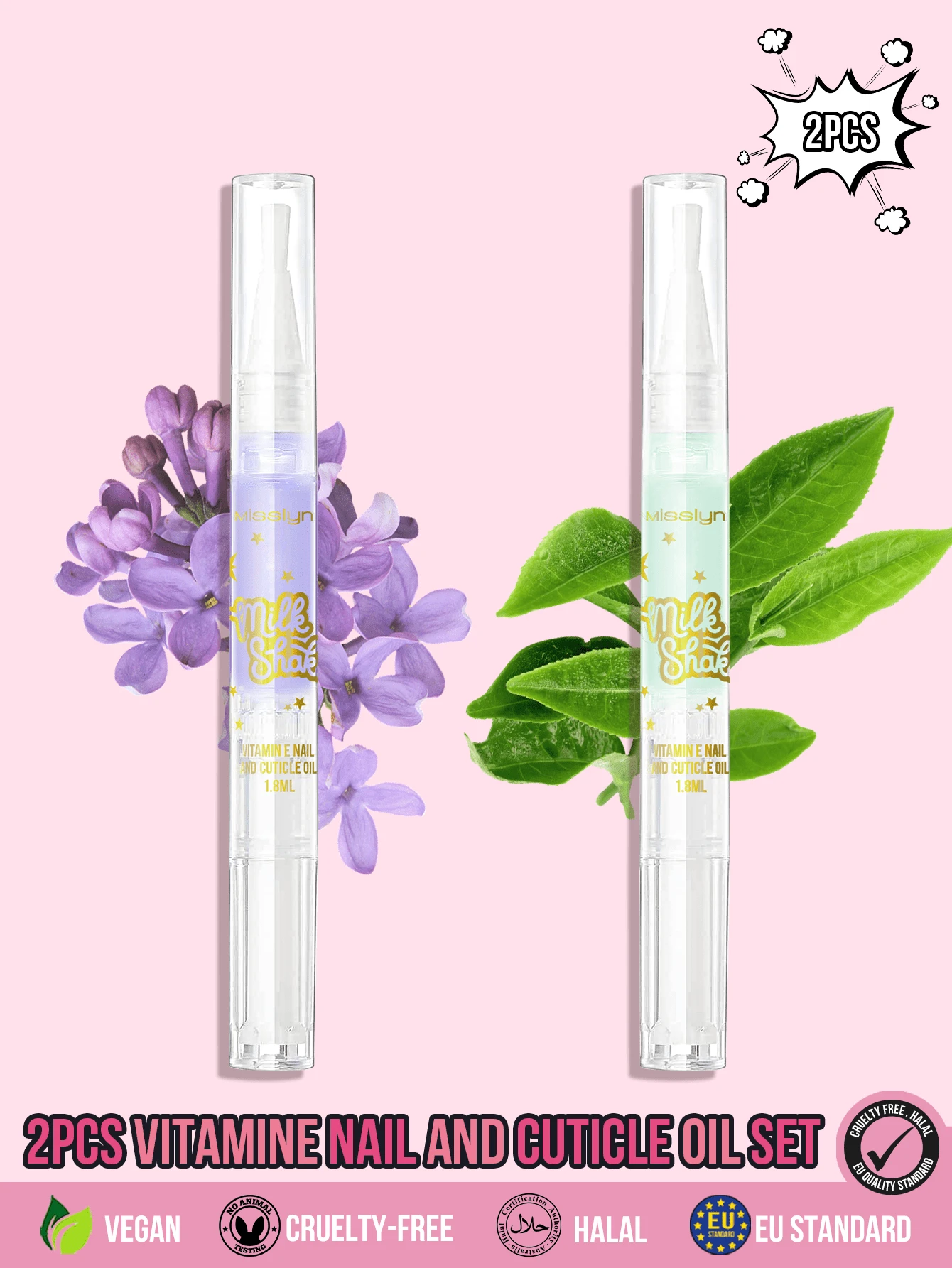 MISSLYN 2pcs Nail Care Set, Nourishing Moisturizing Hydrating, Contains Vitamin E And Tea Tree Oil, Long-Lasting, Daily Care, Portable, Suitable For Everyone, Suitable For Teenagers, Beginners, Makeup Enthusiasts, Back To School Season - Set1 - View 1
