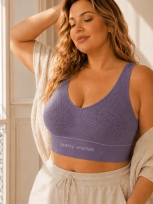 1pc Plus Size Women's Purple Ribbed Mesh Wireless Sports Bra, Letter Print Hem, Removable Padding, Fitness Bra - Purple - View 1