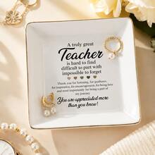 1pc Teacher Appreciation Quote Ceramic Jewelry Dish, Square Trinket Tray With Inspirational Thank You Message And Heart Accents, Gift For Teachers, Classroom Or Desk Decor - Multicolor - View 8