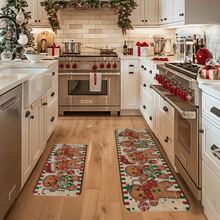 1/2/3pcs Christmas Theme Kitchen Rug, Flannel Kitchen Rug, Comfortable Soft Absorbent Non-Slip Machine Washable With Backing, Suitable For Multiple Scenes: Entrance, Living Room, Bedroom, Kitchen, Dining Room, Bathroom, Laundry Room, Hallway, Christmas Holiday Decoration Home Floor Mat Multifunctional - Multicolor - View 5
