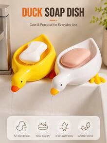 1pc Yellow Duck Shaped Soap Holder, Plastic Material, Suitable For Kitchen Bathroom Countertop Storage Box, Non-Slip Drainage Soap Dish Container, Bathroom Accessories, Home Bathroom Decor, Summer - Multiple Styles and Colors - View 11