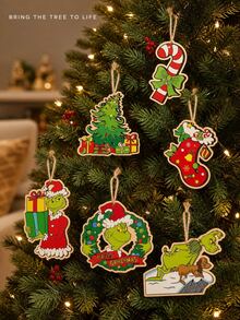 The Grinch 24pcs Christmas Tree Ornament Set, Holiday Character Design Hanging Decorations, Cute Wooden Christmas Tree Pendants, Suitable For Christmas Tree, Home Party Decor And Seasonal Display, Holiday Gift For Fans, Friends, Family And Adults - Multi-color - View 11