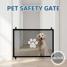 Foldable Breathable Pet Mesh Fence And Stair Gate, Pet Activity Enclosure, No-Drill Pet Isolation Fence, Foldable Stair Gate, Portable Door Frame Mesh With Adhesive Hooks - Black - View 9