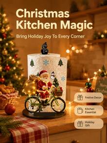 1pc Santa Claus Riding Bicycle 2D Tissue Holder, Acrylic Material Vertical Toilet Paper Storage Rack, Kitchen Dining Table Decorative Ornament, Easy To Install, Suitable For Christmas Party Home Room Decoration, Tissues Not Included - Brown - View 4
