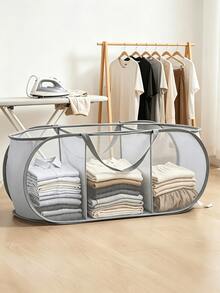 3-Compartment Foldable Laundry Basket, Breathable Mesh Dirty Clothes Bin, Large Capacity Partition Design, Portable With Handles, Suitable For Bathroom And Laundry Room, Easily Sort Household Dirty Clothes - Multicolor - View 6
