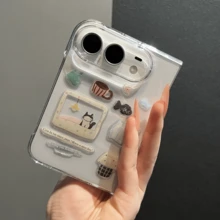 Cute DIY Cat Pattern Sticker Transparent Phone Case, Suitable Compatible With Iphone Duo, Foldable Flip Cover Phone Case, Neutral Anti-Drop Protective Shell - Clear - View 3