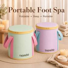 1 chiếc xô gấp gọn cầm tay dùng cho du lịch ngoài trời, tại nhà, rửa chân, ngâm chân, dùng trong ký túc xá, xô tròn tiện lợi, đẹp mắt, tiết kiệm không gian, đa năng - A - Xem 1