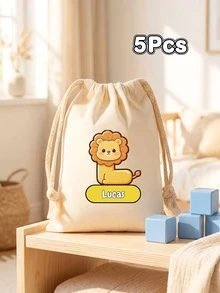 Custom Animal Letter Drawstring Bag, Personalized Name Canvas Storage Bag, Cartoon Letter Cotton Bag, Reusable Cosmetic And Small Accessory Storage Bag, Custom Letter Gift Bag, Portable Daily Storage Bag, Travel And Custom Gift - Multicolor - View 12