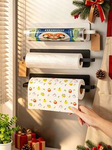 Wall-Mounted, Self-Adhesive Paper Towel Holder (Suitable For Under-Cabinet Installation) Featuring An Integrated Cling Film Cutter And Storage Shelf; Stylish, Durable, And Space-Saving-Ideal For RVs, Kitchens, Bathrooms, And Home Use. - Multicolor - View 2