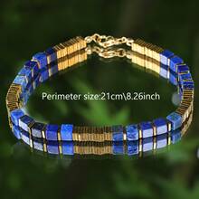 Exquisite Deep Blue Gemstone Bracelet, Unique Gold Accent Cuff Bangle, Birthday Anniversary Jewelry Gift For Her Mom Wife - Multicolor - View 2