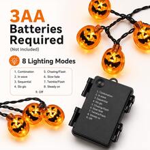 1pc 6m 40 LED Pumpkin String Lights, Battery Powered, 8 Lighting Modes, Halloween Atmosphere Decoration For Home Bedroom Party Fireplace Handle Balcony Yard Door - Warm White - View 11