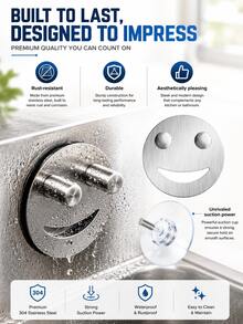 1pc Stainless Steel Smiling Face Sponge Holder, Durable Sink Storage Rack With Suction Cup, Space-Saving Brush Organizer, Keeps Sponge Dry, Suitable For Dishwasher, Kitchen, Bathroom Sink, Home, RV And Apartment Accessories - Multicolor - View 5