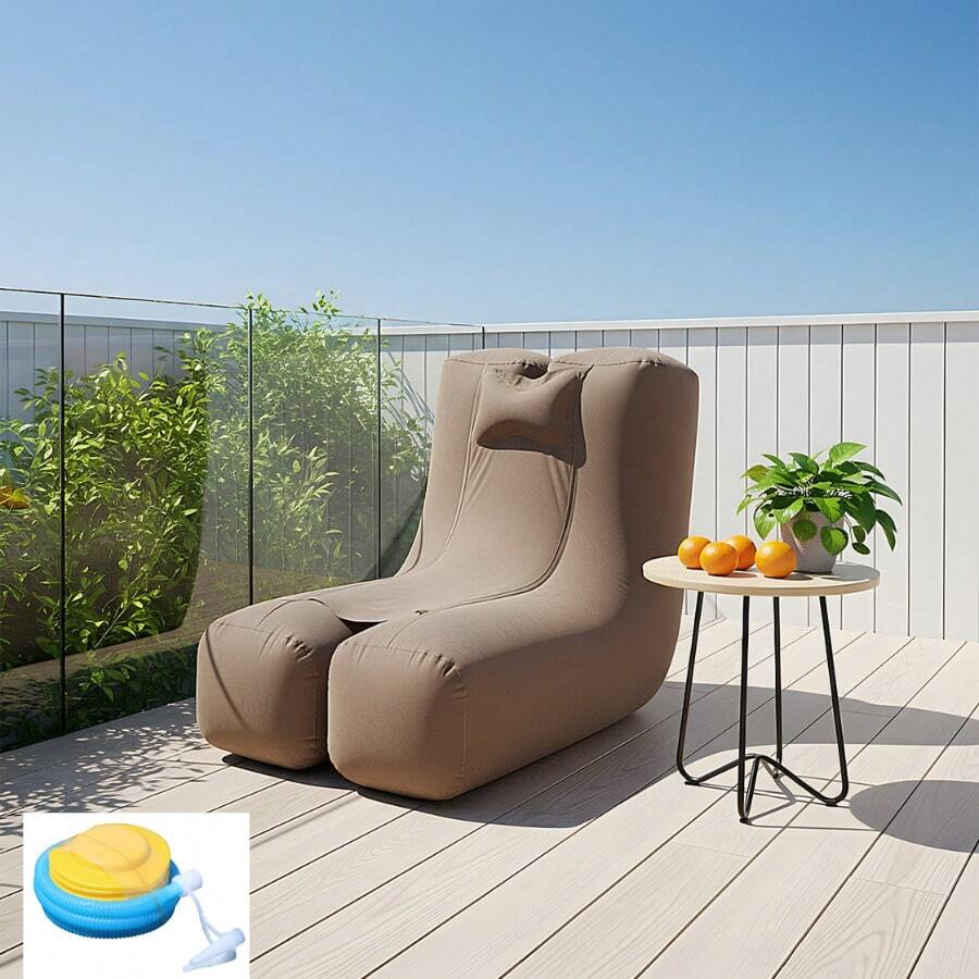 Portable L-Shaped Inflatable Outdoor Rocking Chair Sofa, PVC Flocked Fabric Ultra-Light Inflatable Lounge Chair, Camping Beach Pool Yard Travel Leisure Sofa, Halloween Christmas Gift